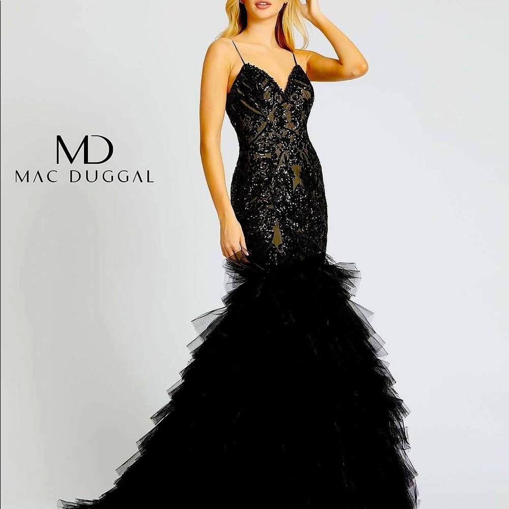 Mac Duggal Black Sequin Prom Dress